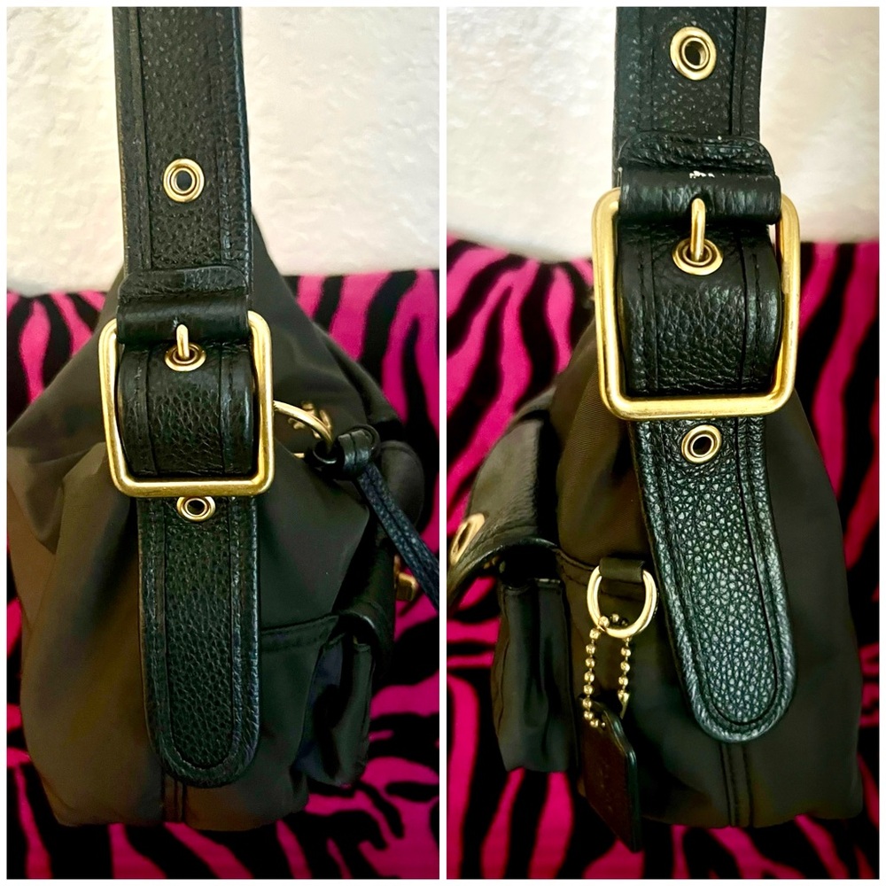 đź‘‘âś…PRICE FIRMâś…Coach Black Leather and Nylon Utility Shoulder Hobo Bag - Picture 7 of 16
